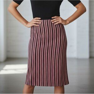 J. Crew Size 10 100% Wool Striped Pencil Skirt Lined Side Zip Pink Retro